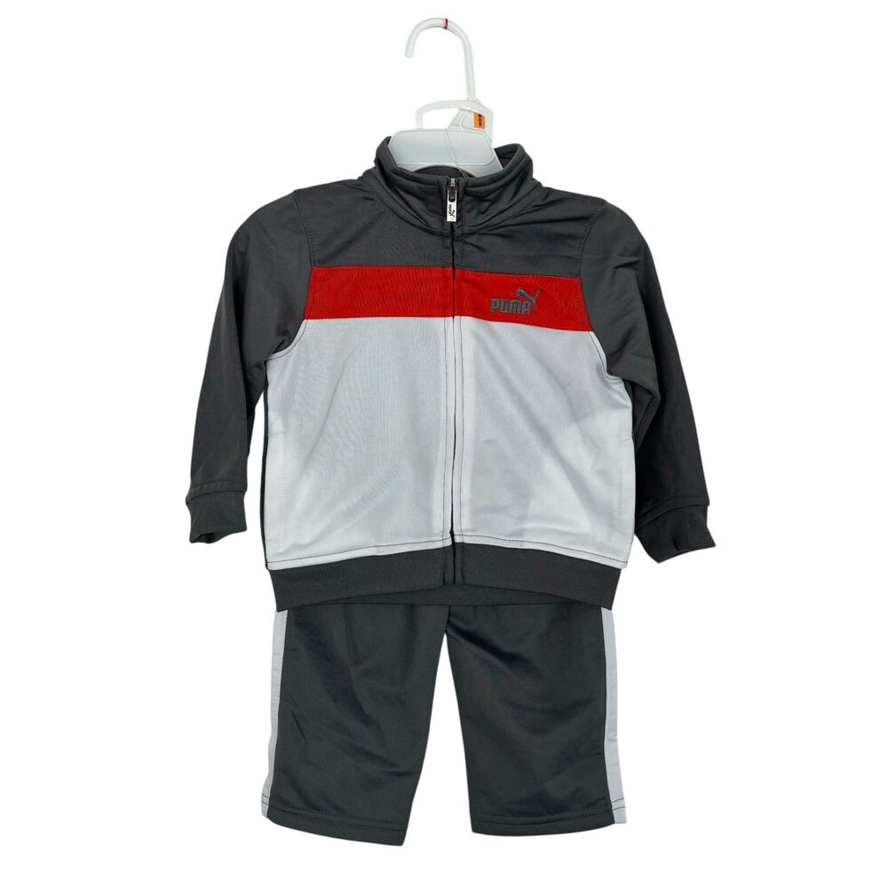 NWT Puma Gray Orange White Track Suit Baby Boy Size 12 Months 2 Piece Set